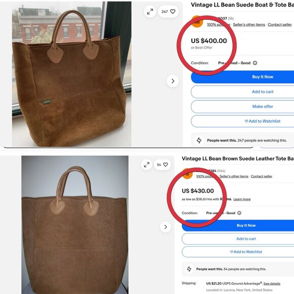 L.L. Bean Vintage Brown Suede Boat and Leather Tote - Picture 4 of 16